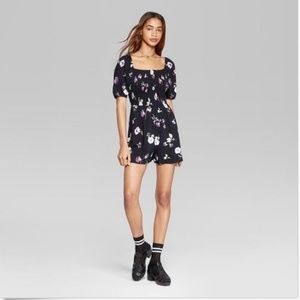 Wild Fable Smocked Top Romper Black Floral Boho